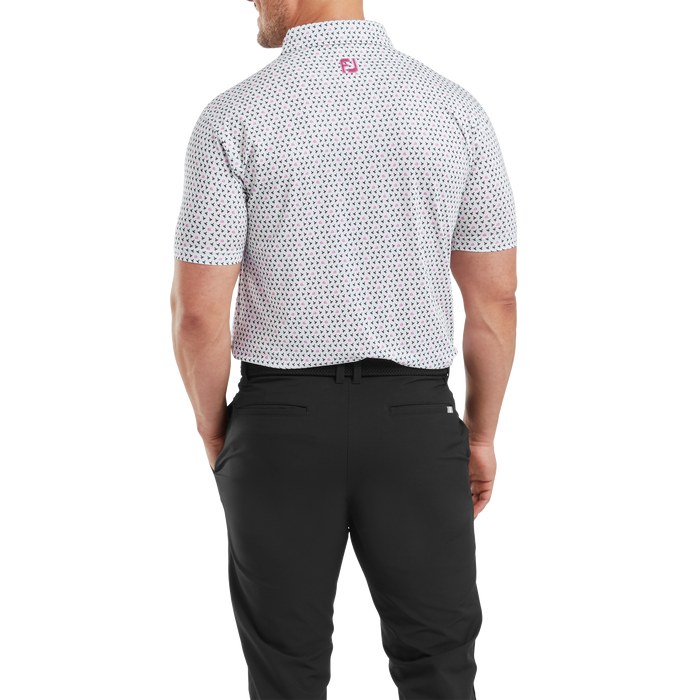 FootJoy Flying Wasp Print Lisle Golf Polo Shirt - White/Black/Pink