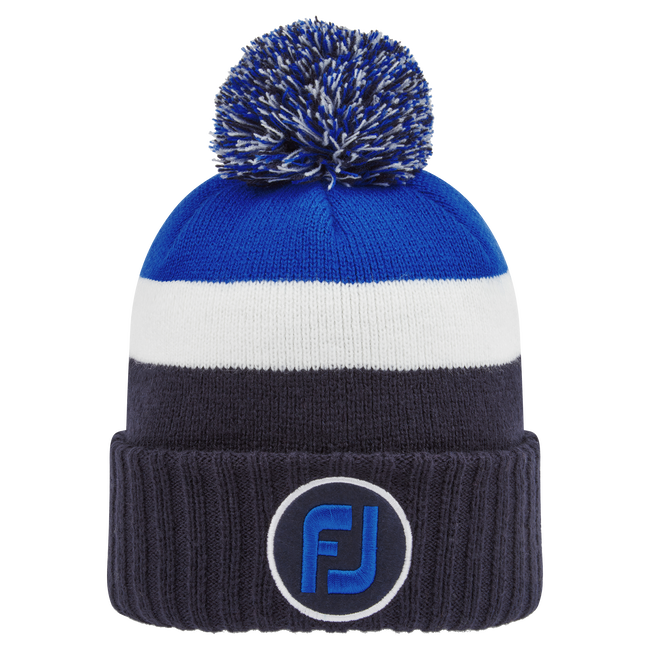 FootJoy Pom Pom Solid Knit Beanie Hat Colour - Navy / White / Blue