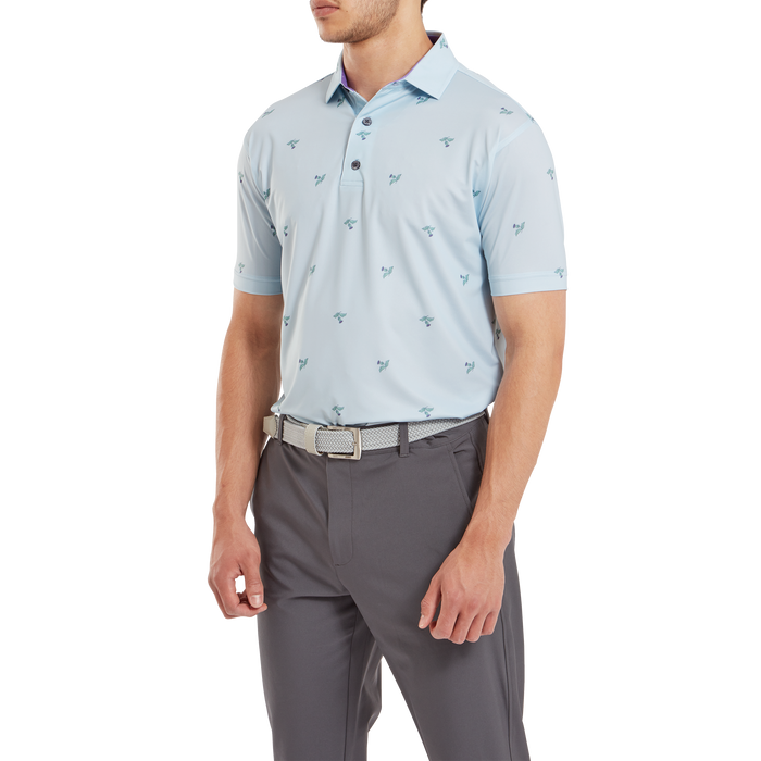 FootJoy Thistle Print Lisle Golf Polo Shirt - Mist