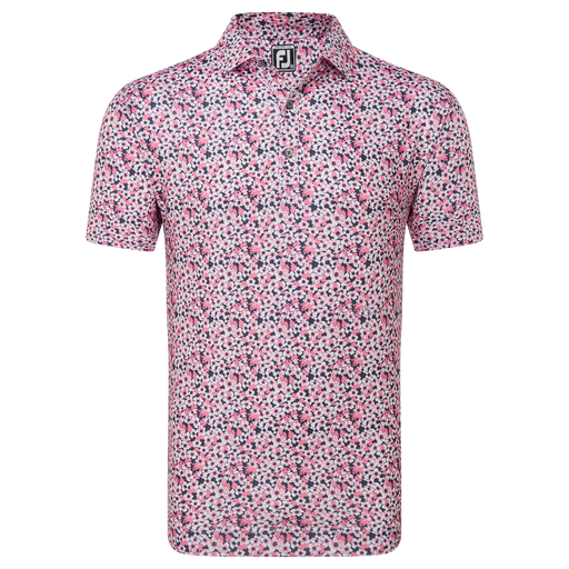 FootJoy Primrose Print Lisle Golf Polo Shirt - Coral Red