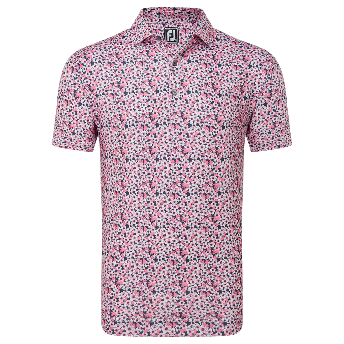 FootJoy Primrose Print Lisle Golf Polo Shirt - Coral Red