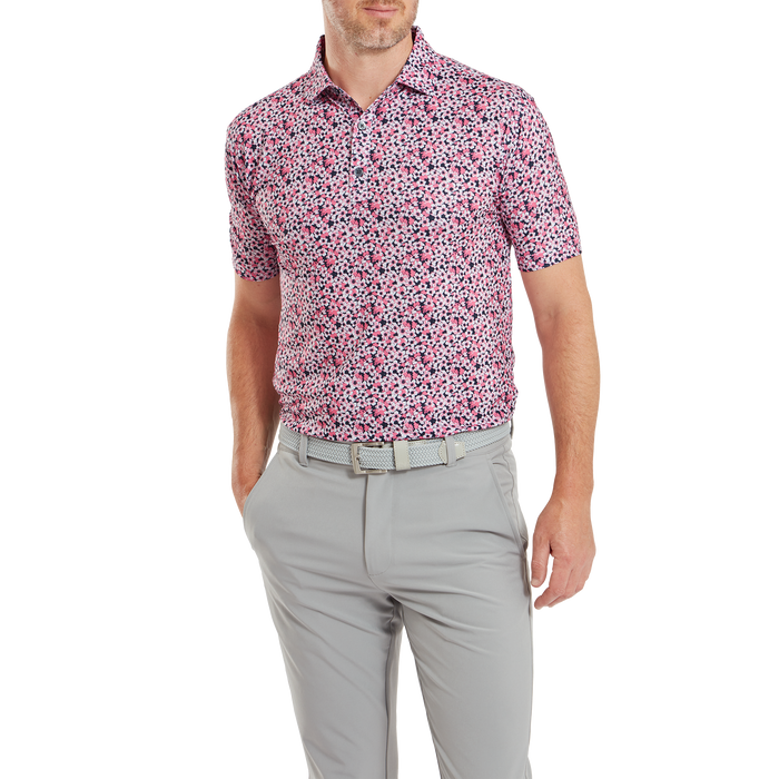 FootJoy Primrose Print Lisle Golf Polo Shirt - Coral Red