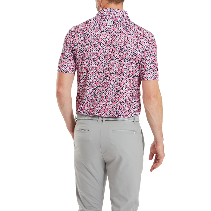 FootJoy Primrose Print Lisle Golf Polo Shirt - Coral Red