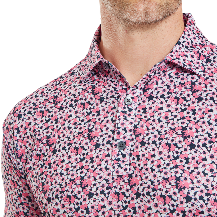 FootJoy Primrose Print Lisle Golf Polo Shirt - Coral Red