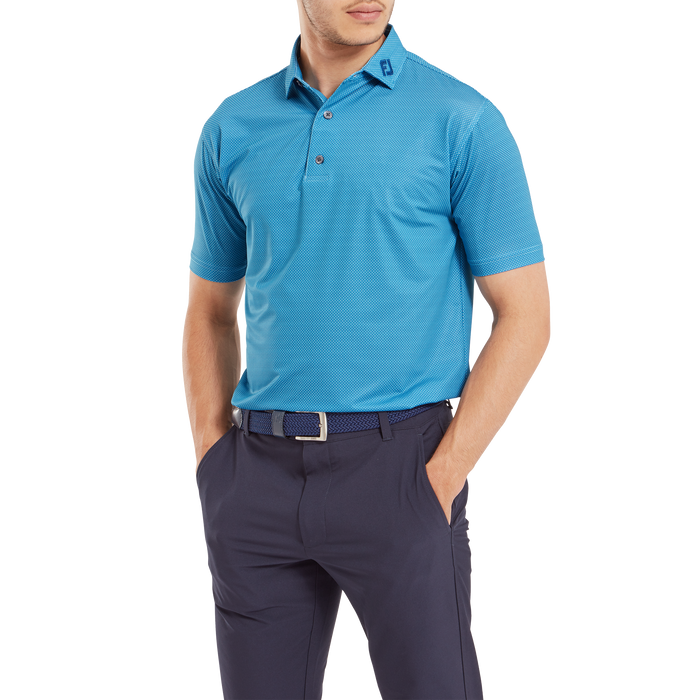 FootJoy Octagon Print Lisle Golf Polo Shirt - Blue Sky