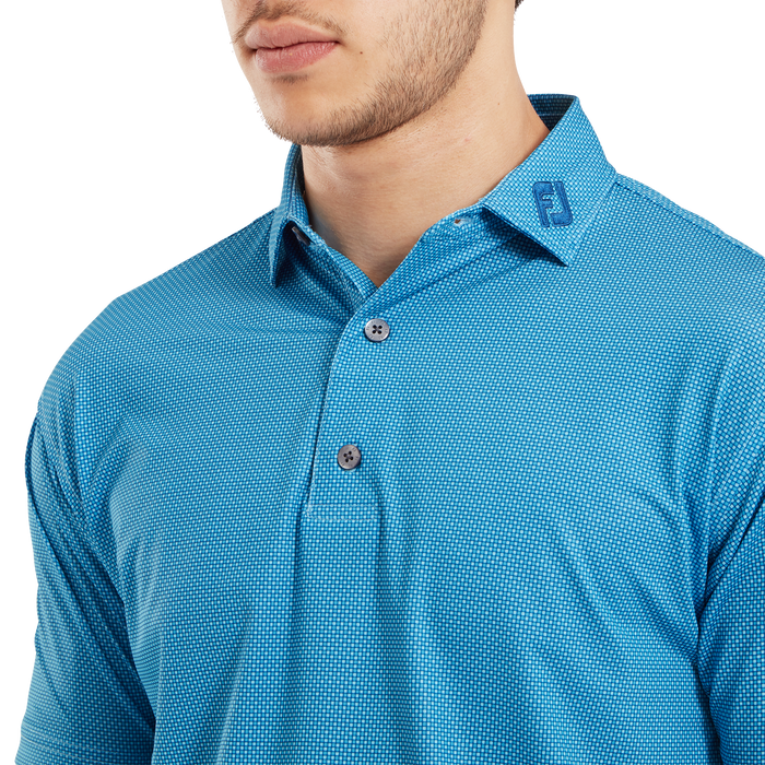 FootJoy Octagon Print Lisle Golf Polo Shirt - Blue Sky