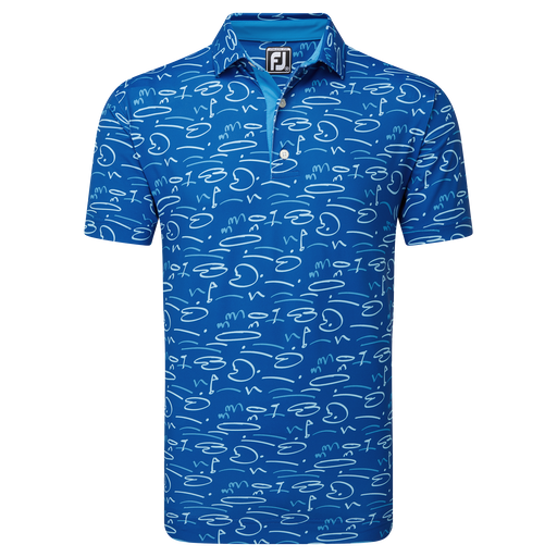FootJoy Golf Course Doodle Print Pique Shirt - Deep Blue