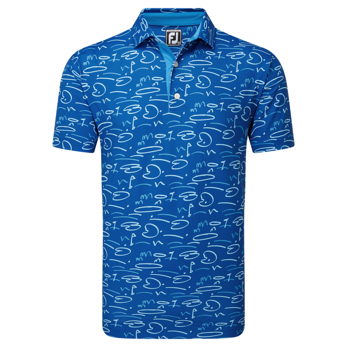 FootJoy Golf Course Doodle Print Pique Shirt - Deep Blue