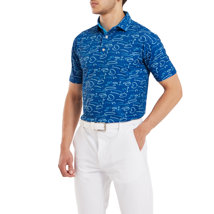 FootJoy Golf Course Doodle Print Pique Shirt - Deep Blue