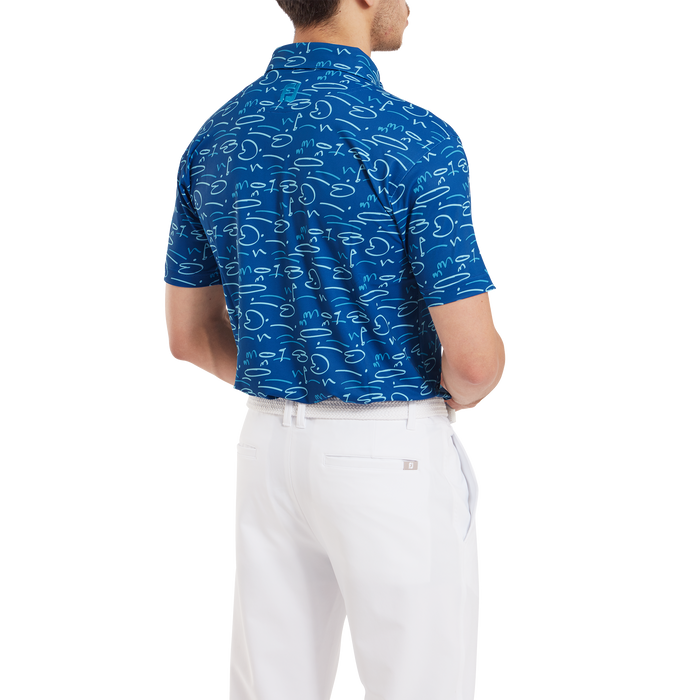 FootJoy Golf Course Doodle Print Pique Shirt - Deep Blue