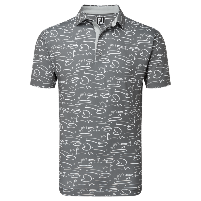 FootJoy Golf Course Doodle Print Pique Shirt - Gravel