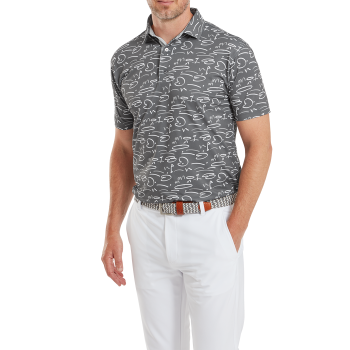 FootJoy Golf Course Doodle Print Pique Shirt - Gravel