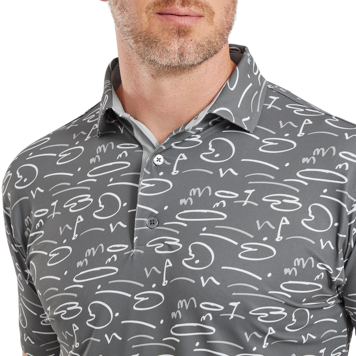 FootJoy Golf Course Doodle Print Pique Shirt - Gravel