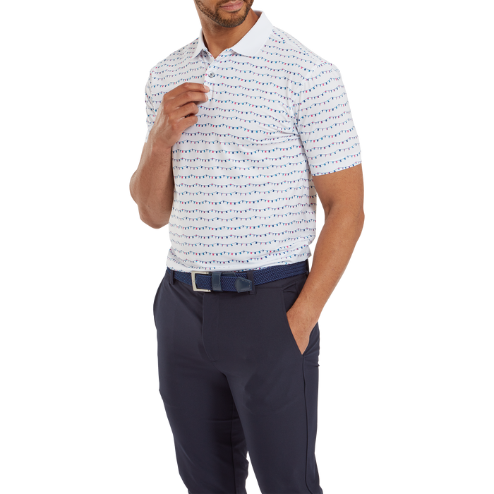 FootJoy Flag Banner Print Lisle Golf Polo Shirt - White
