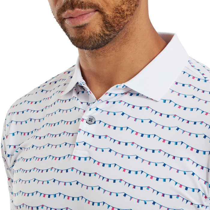 FootJoy Flag Banner Print Lisle Golf Polo Shirt - White