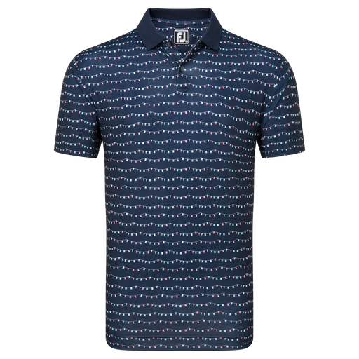 FootJoy Flag Banner Print Lisle Golf Polo Shirt - Navy