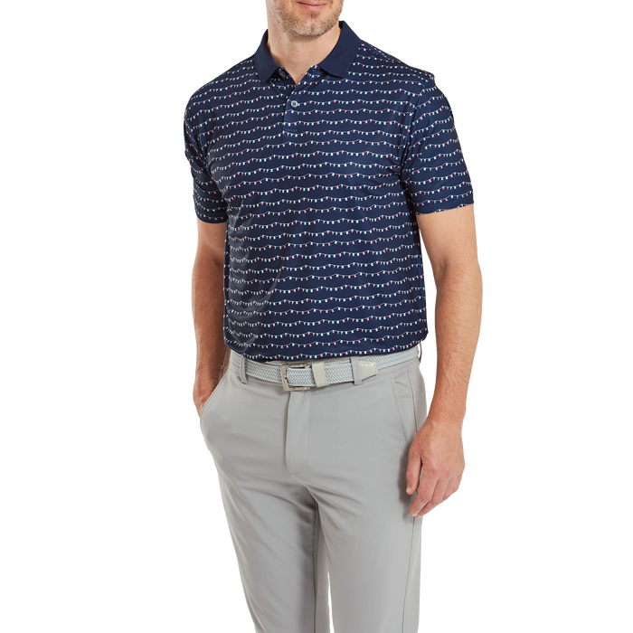 FootJoy Flag Banner Print Lisle Golf Polo Shirt - Navy