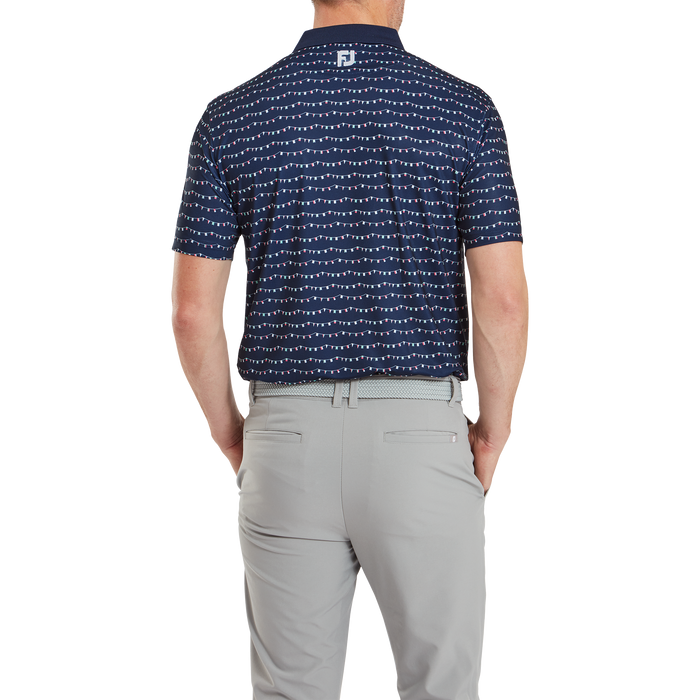 FootJoy Flag Banner Print Lisle Golf Polo Shirt - Navy