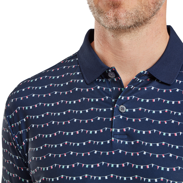 FootJoy Flag Banner Print Lisle Golf Polo Shirt - Navy