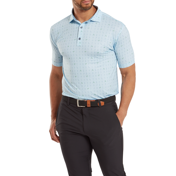FootJoy The 19th Hole Print Lisle Golf Polo Shirt - Mist
