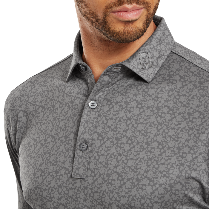 FootJoy Painted Floral Lisle Golf Polo Shirt - Gravel