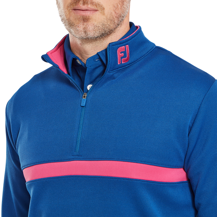 FootJoy Inset Stripe Chill-Out Golf Pullover - Deep Blue/Berry