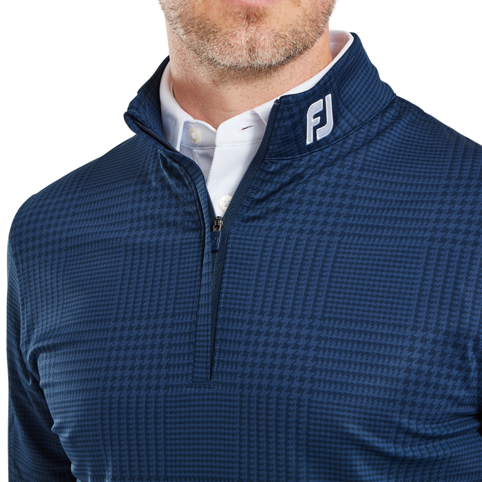 FootJoy Glen Plaid Print Chill-Out Golf Pullover - Navy