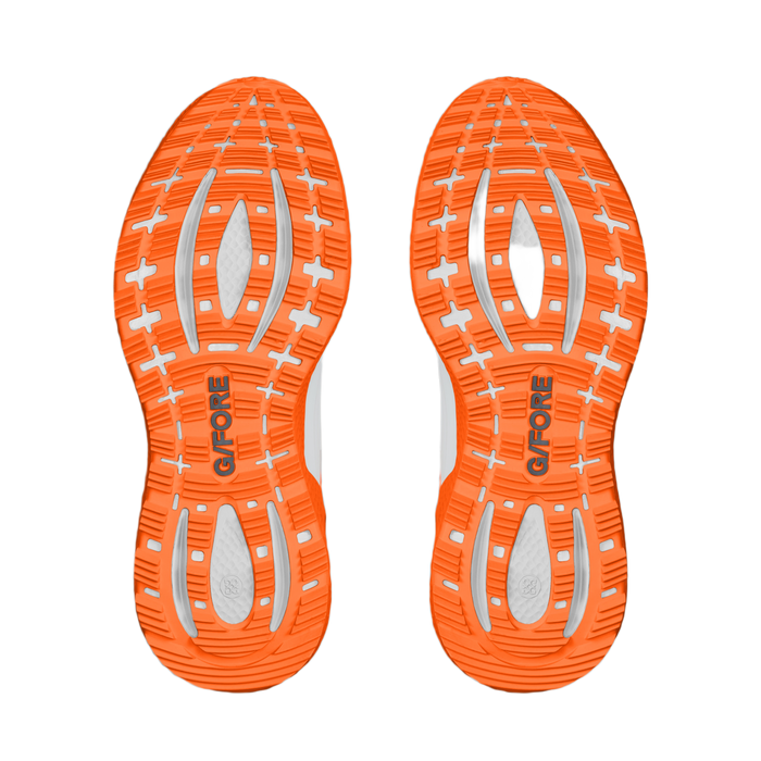 G/FORE MG4+ O2 Camo Accent Men's Spikeless Golf Shoes - New - white and orange sole view
