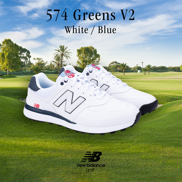 New Balance 574 Greens V2 Men's Spikeless Golf Shoes - White/Blue