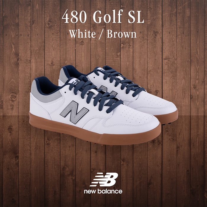 New Balance 480 SL Men's Spikeless Golf Shoes - White/Brown 2025