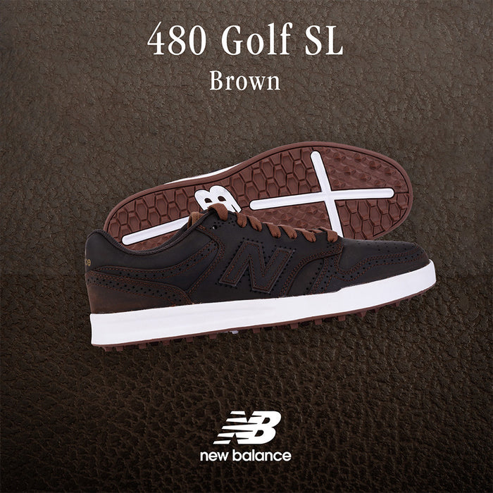 New Balance 480 SL Men's Spikeless Golf Shoes - Brown Leather 2025