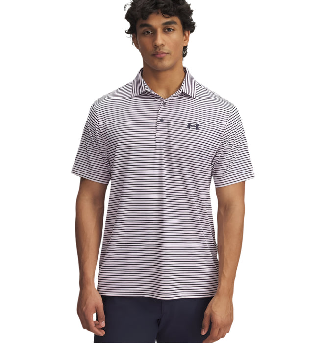 Under Armour Playoff 3.0 Stripe Golf Polo Shirt - Prime Pink/Midnight Navy