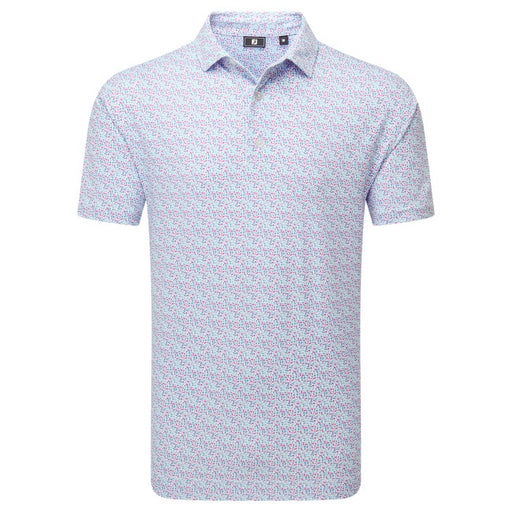 FootJoy Gamer Print Pique Golf Polo Shirt - White / Air Blue / High Tide / Magenta