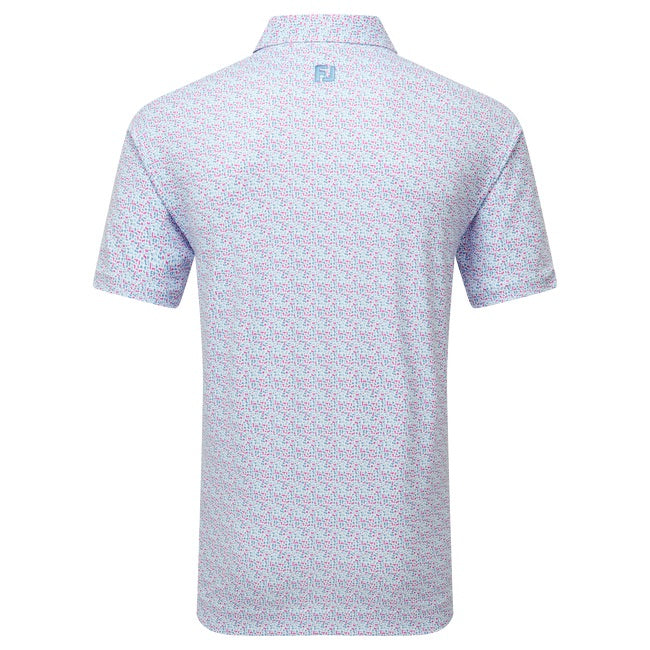 FootJoy Gamer Print Pique Golf Polo Shirt - White / Air Blue / High Tide / Magenta