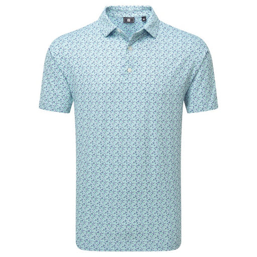 FootJoy Gamer Print Pique Golf Polo Shirt - White / Steel Blue / Navy / Seafoam