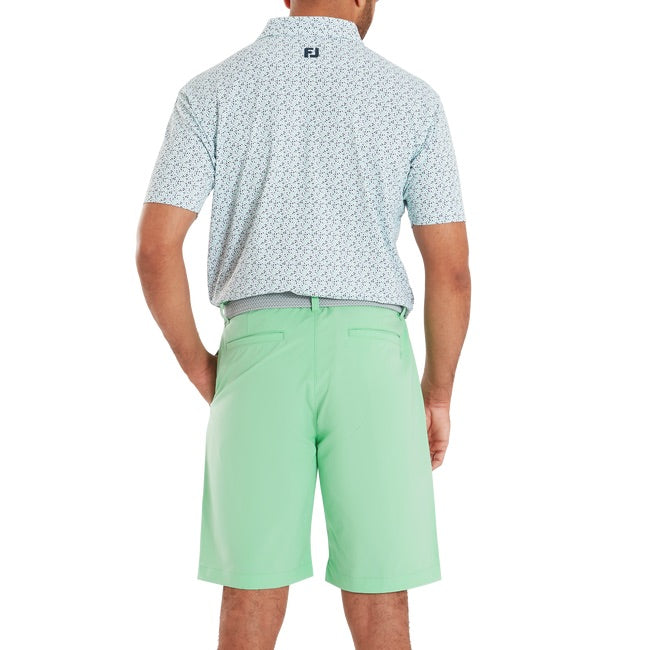 FootJoy Gamer Print Pique Golf Polo Shirt - White / Steel Blue / Navy / Seafoam