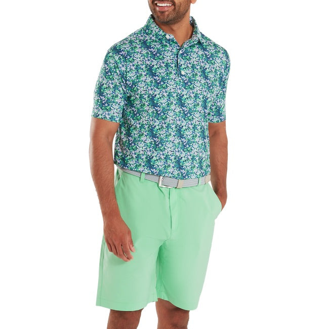 FootJoy Garden Print Lisle Golf Polo Shirt - Navy