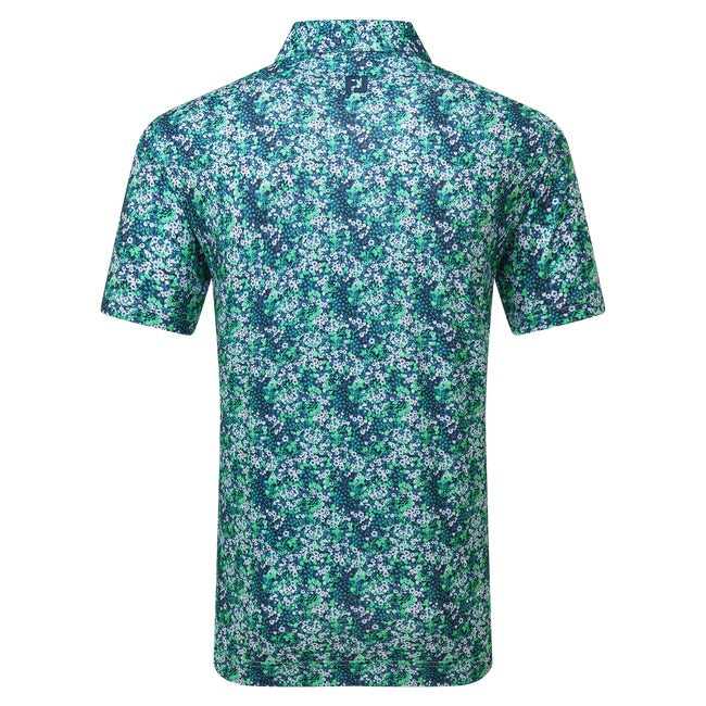 FootJoy Garden Print Lisle Golf Polo Shirt - Navy