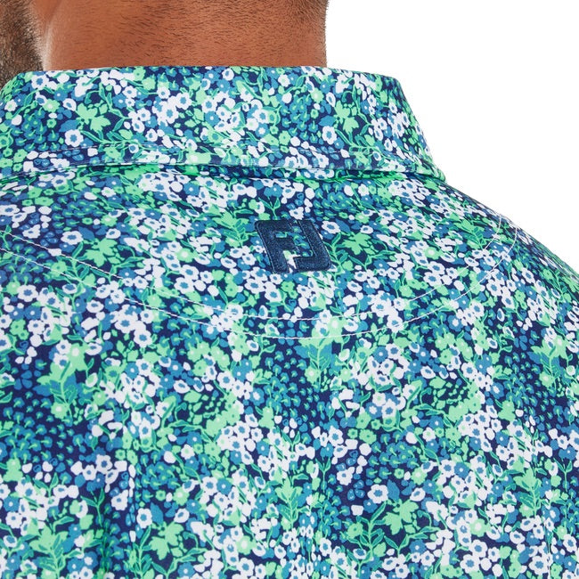 FootJoy Garden Print Lisle Golf Polo Shirt - Navy