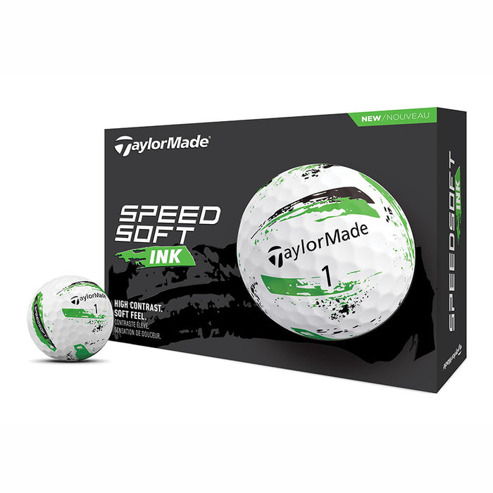 TaylorMade SpeedSoft Ink Golf Balls - White/Green Ink