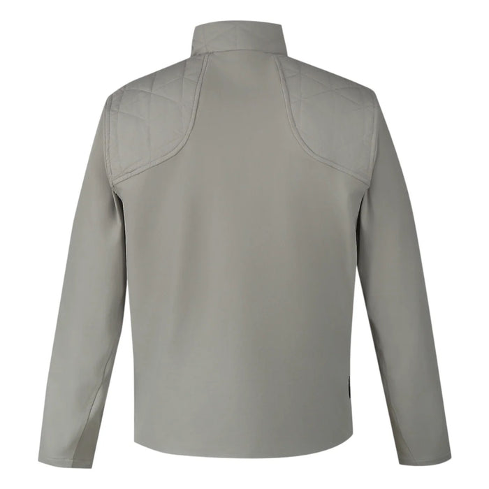 Back view of the grey Under Armour Drive Pro insulated golf jacket featuring quilted shoulder panels and a high collar.