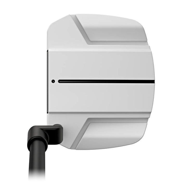 Top-down view of a white PING Scottsdale TEC Ally Blue H putter head with a black alignment line and shaft.