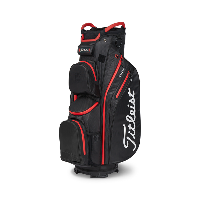 Titleist Cart 14 StaDry Golf Cart Bag in blakc/black/red side view
