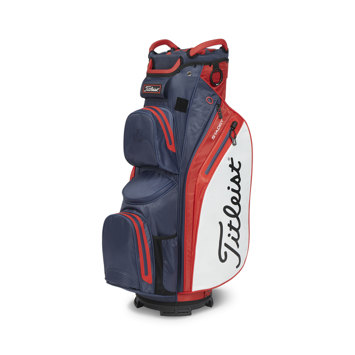 Titleist Cart 14 StaDry Golf Cart Bag in navy, white & red, side view