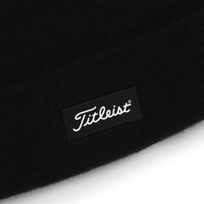 Titleist Charleston Cuff Knit Golf Beanie Hat - New  - black - close up logo