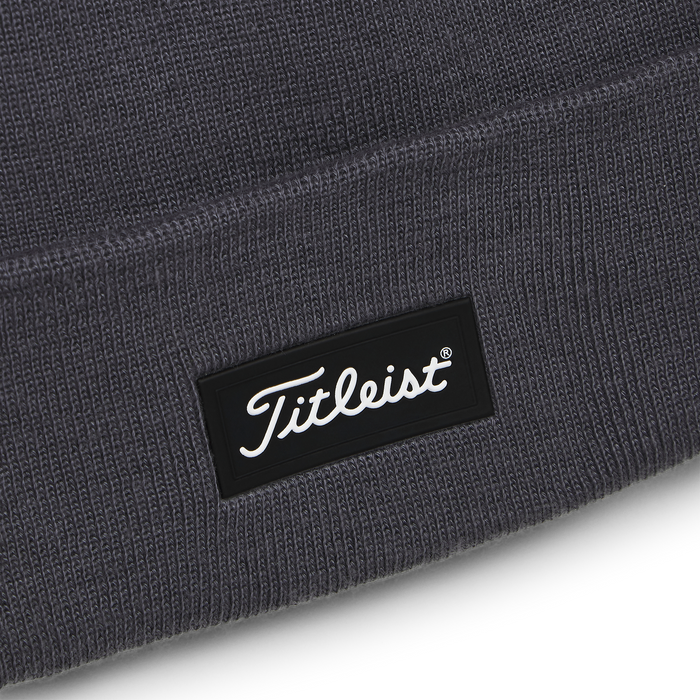 Titleist Charleston Cuff Knit Golf Beanie Hat - New - washed indigo logo close up