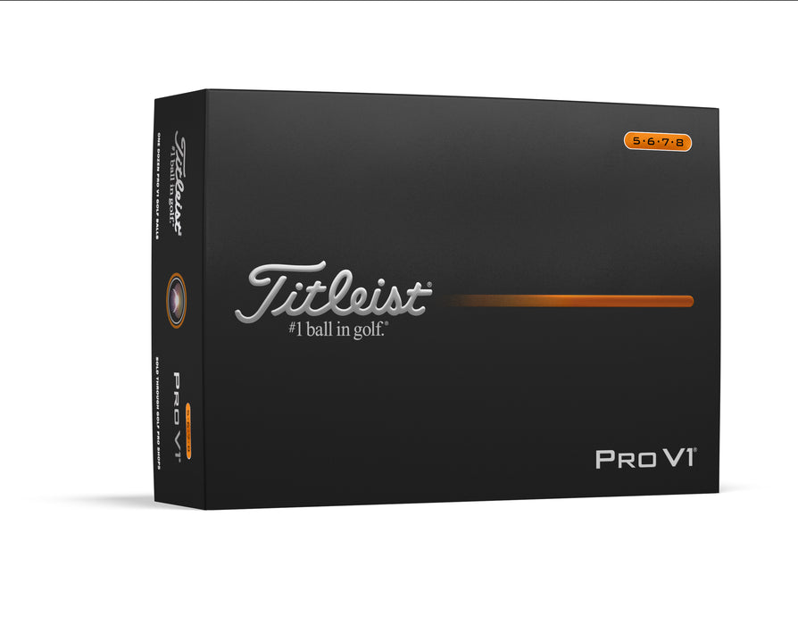 New box of a Dozen Titleist Pro V1 Golf Balls 2025 in White, Yellow or High Numbers