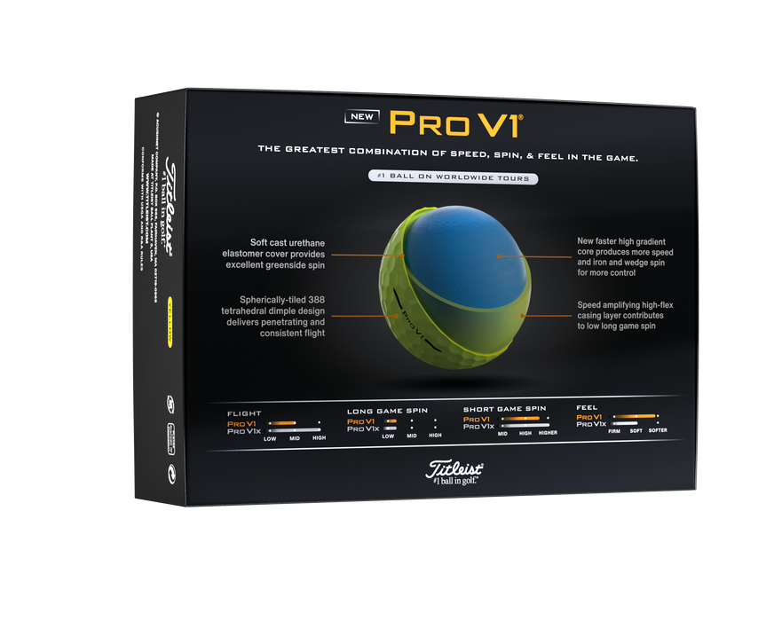 New Dozen Titleist Pro V1 Golf Balls 2025 in White, Yellow or High Numbers