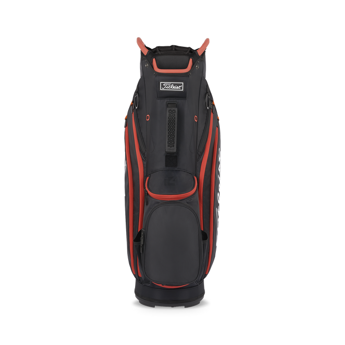 Titleist Cart 14 Lightweight Golf Cart Bag in black red. View of the middle pockets
