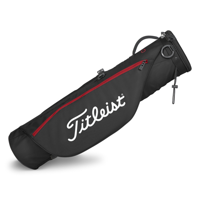 Titleist Carry Golf Pencil Bag in black and red showing the full length of bag and large titleist logo